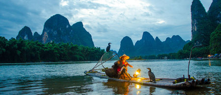 Pescador con cormoranes